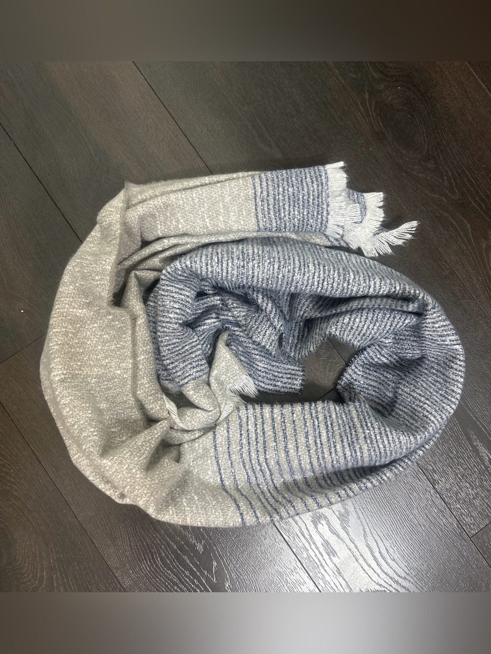 Cozy Grey Navy Striped Blanket Scarf Oversized Wrap